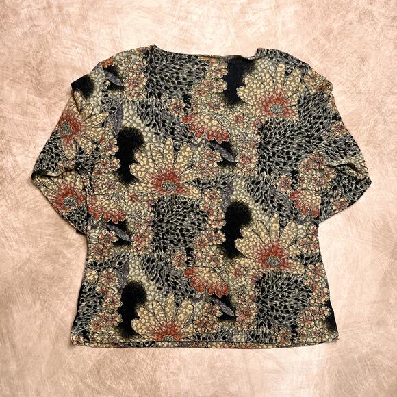 Vintage 90s Notations Floral Metallic Mesh Top 3/4 Sleeve Multicolor Fairy Boho - Picture 2 of 7